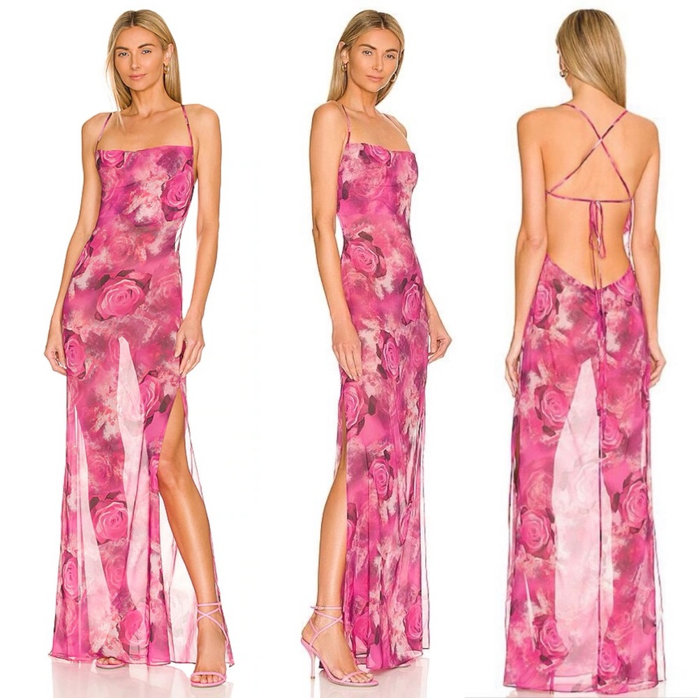 Kim Shui chiffon rose silk lace-up back gown dress in pink size S small